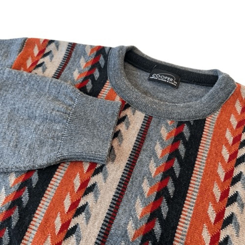 Cooper Gray Geometric Wool Blend Sweater, M